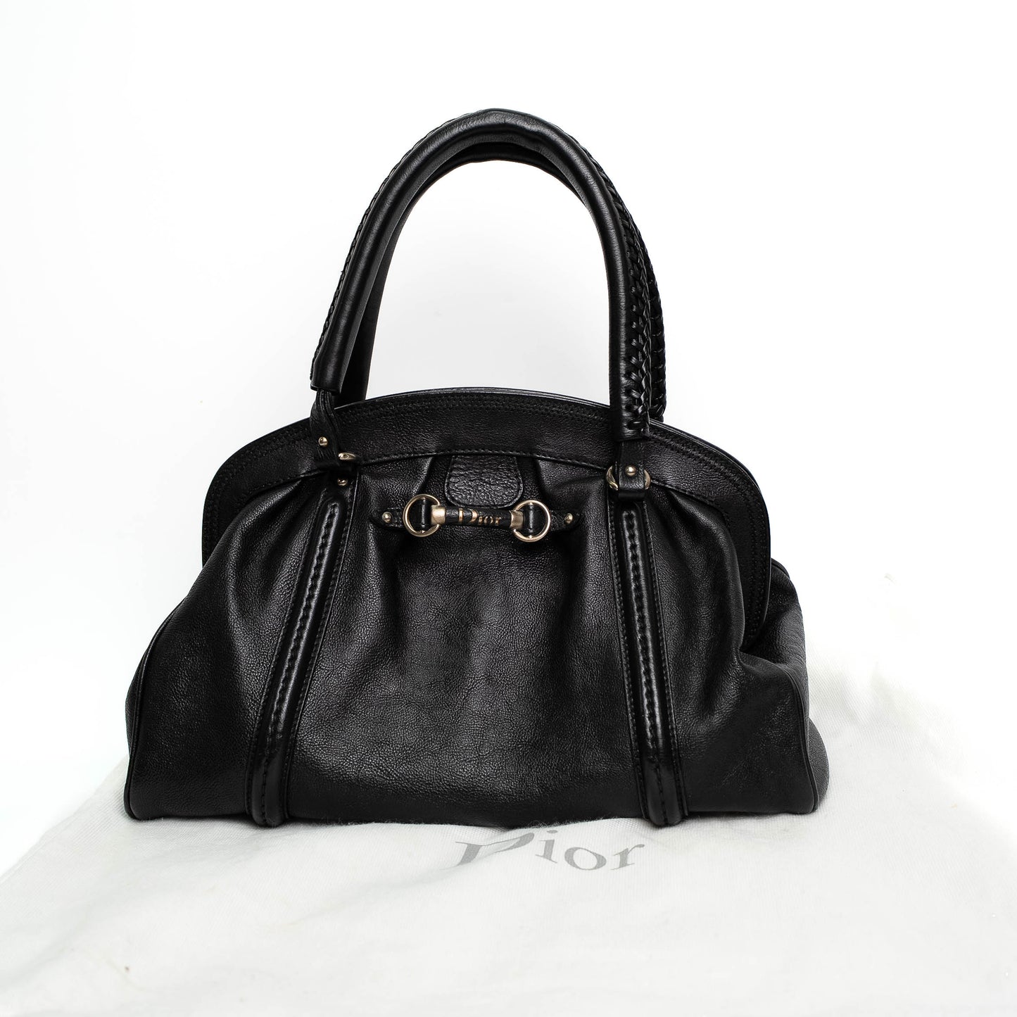 Dior Black Leather Framed Top Handle Shoulder Bag