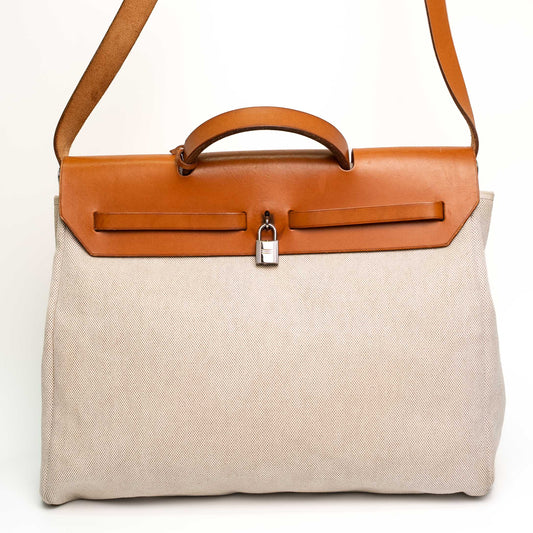 Hermès Herbag Messenger Canvas Leather Shoulder Travel Bag