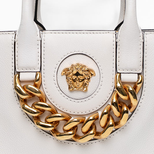 Versace La Medusa White Grained Leather Mini Tote Bag