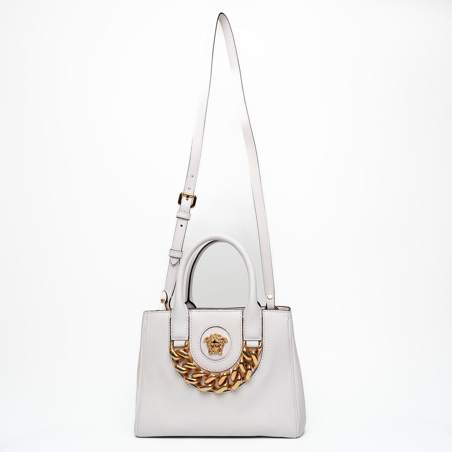 Versace La Medusa White Grained Leather Mini Tote Bag