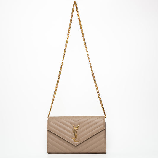 Saint Laurent Timeless Chain Purse Beige Quilted Leather Bag