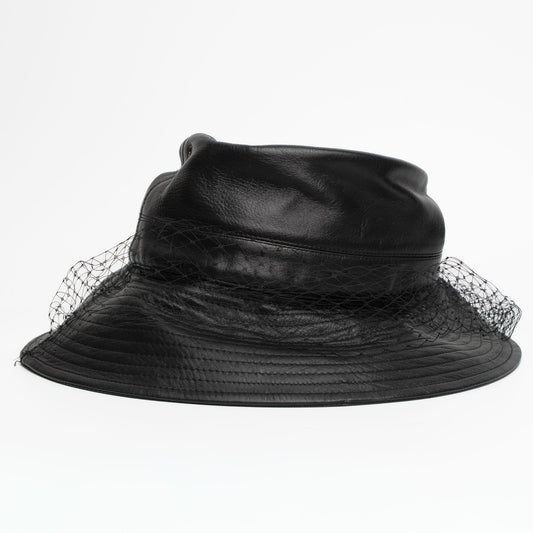 Dior Black Leather Veiled Bucket Hat