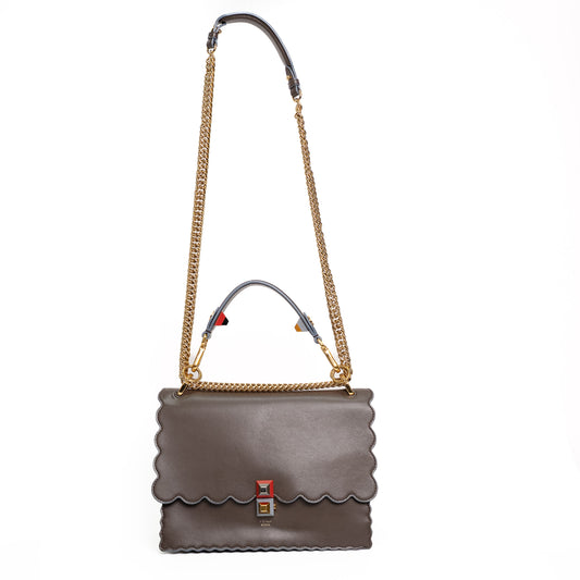 Fendi Kan I Grey Leather Shoulder Bag