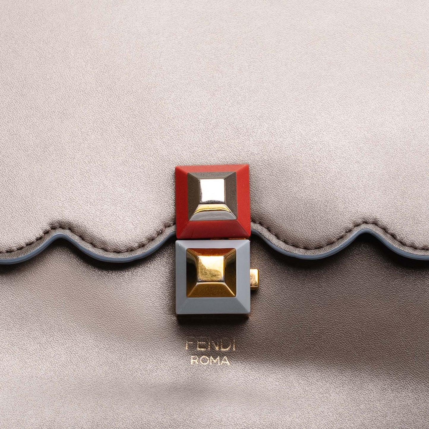 Fendi Kan I Grey Leather Shoulder Bag