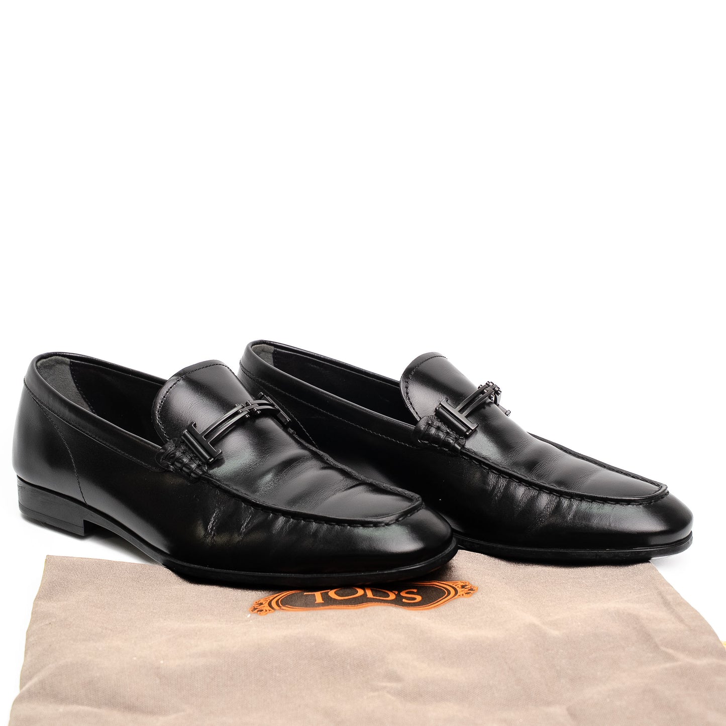 Tod's Black Leather Metal Detail Loafers