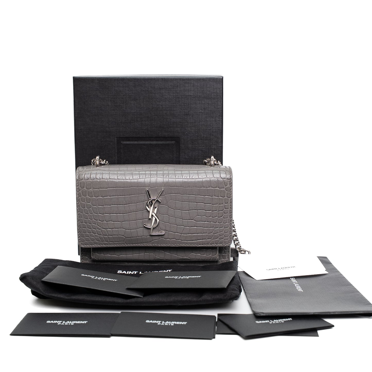 Saint Laurent Sunset Grey Croc Leather Bag