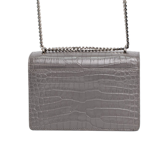 Saint Laurent Sunset Grey Croc Leather Bag