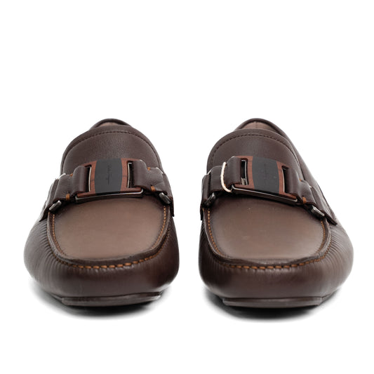 Salvatore Ferragamo Sardegna Brown Leather Driving Loafers