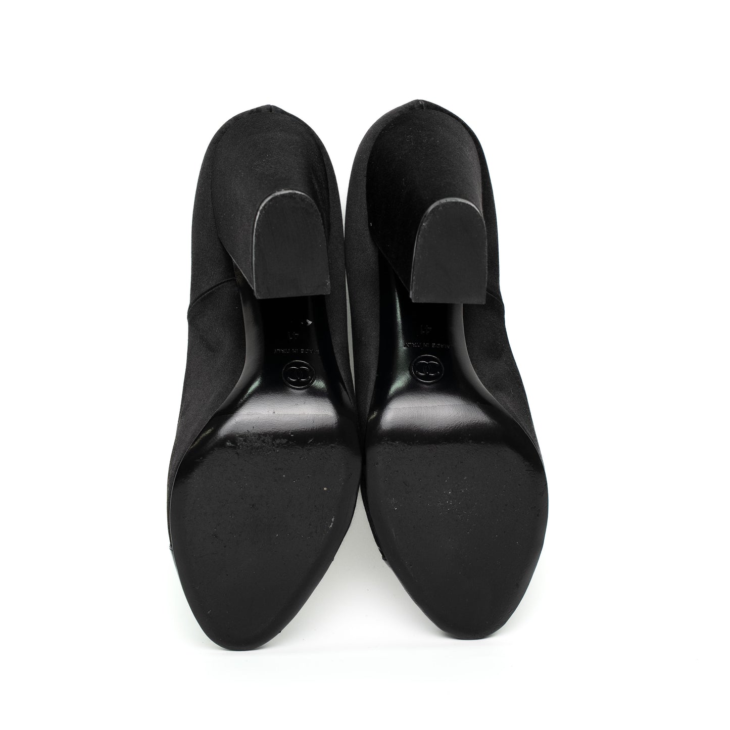 Chanel Black Satin Patent Cap Toe Heels