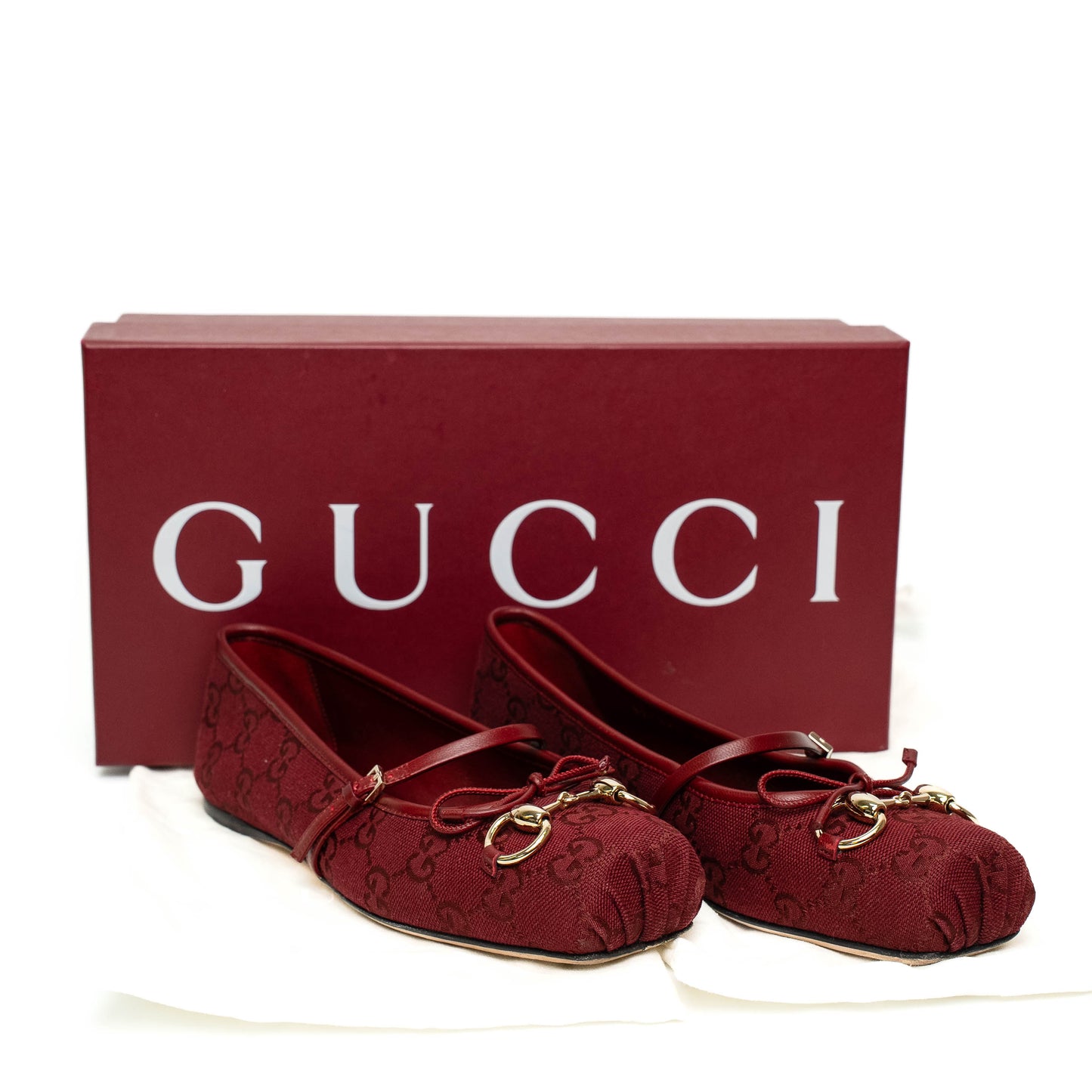 Gucci GG Jacquard Burgundy Mary Jane Flats