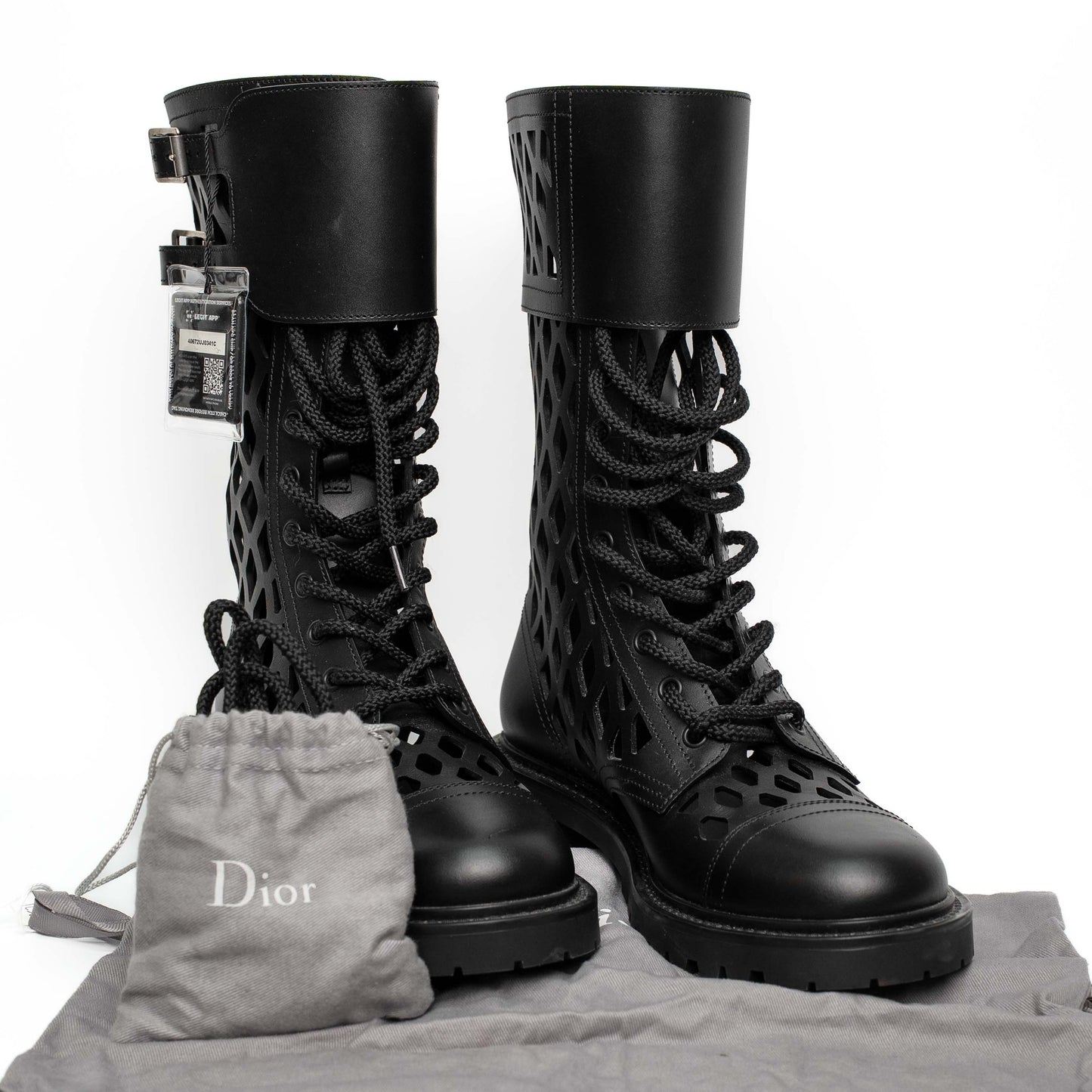 Christian Dior Black Calfskin D-Combat Lace Boots