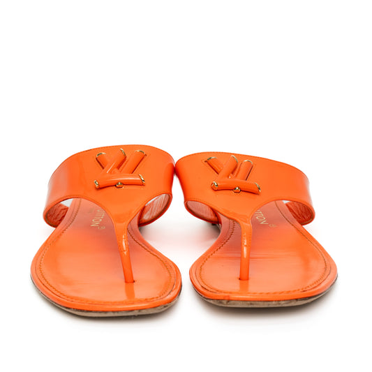 Louis Vuitton Shake Orange Leather Flip Flop Sandals