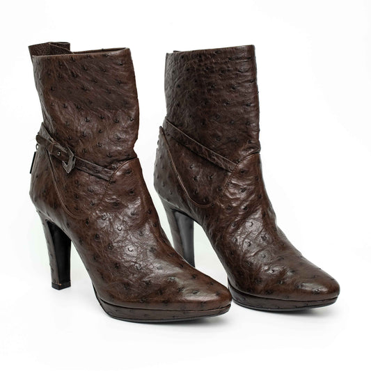 Giorgio Armani Brown Ostrich Leather Ankle Boots