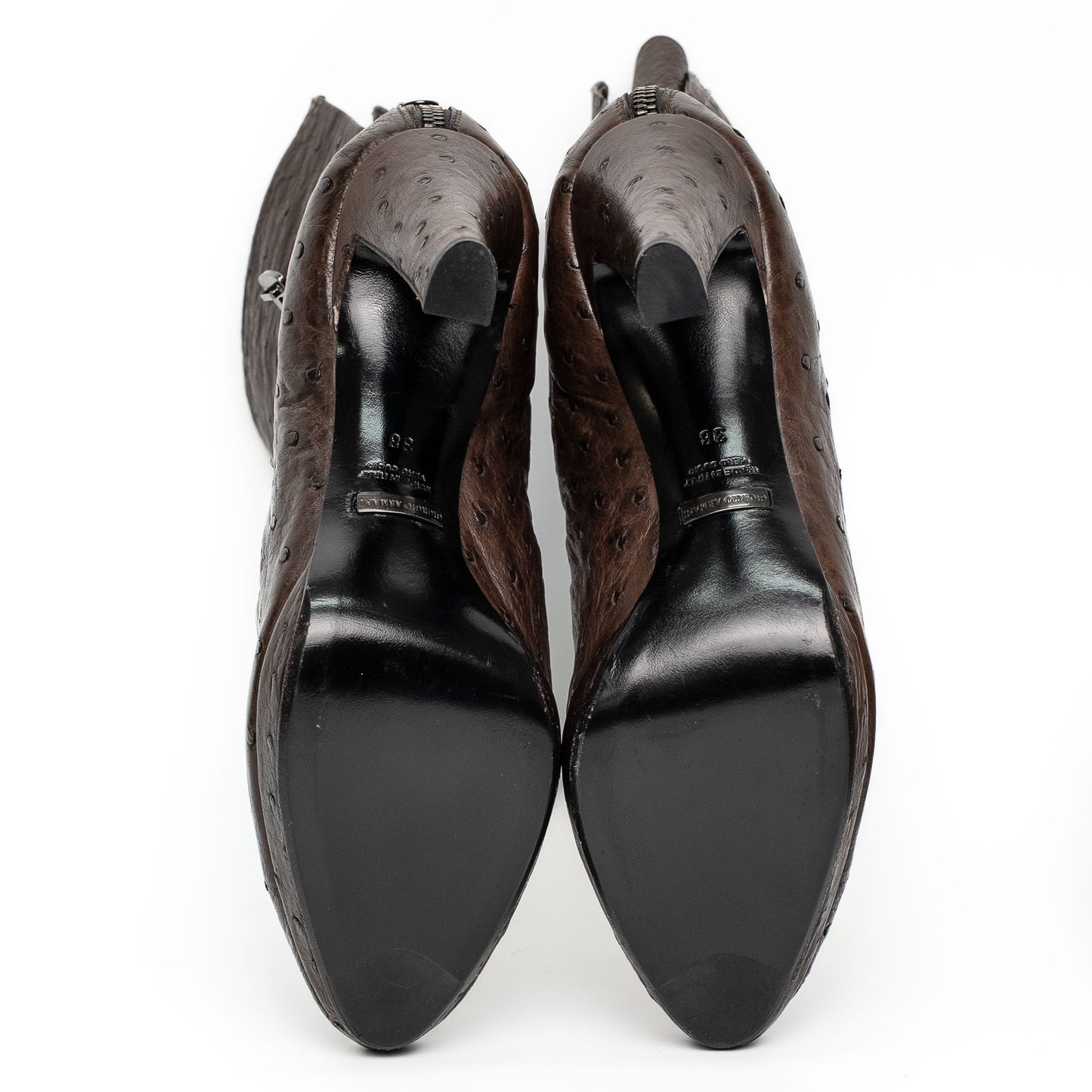 Giorgio Armani Brown Ostrich Leather Ankle Boots
