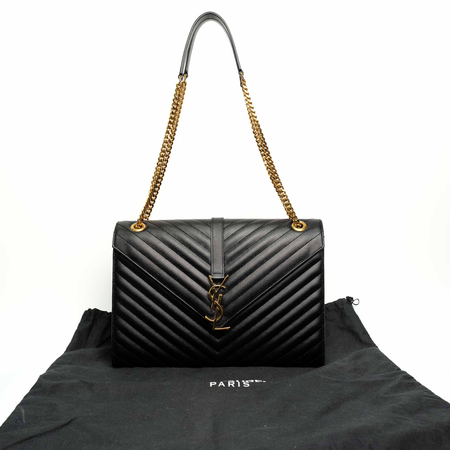 Saint Laurent Envelope Matelassé Black Leather Bag