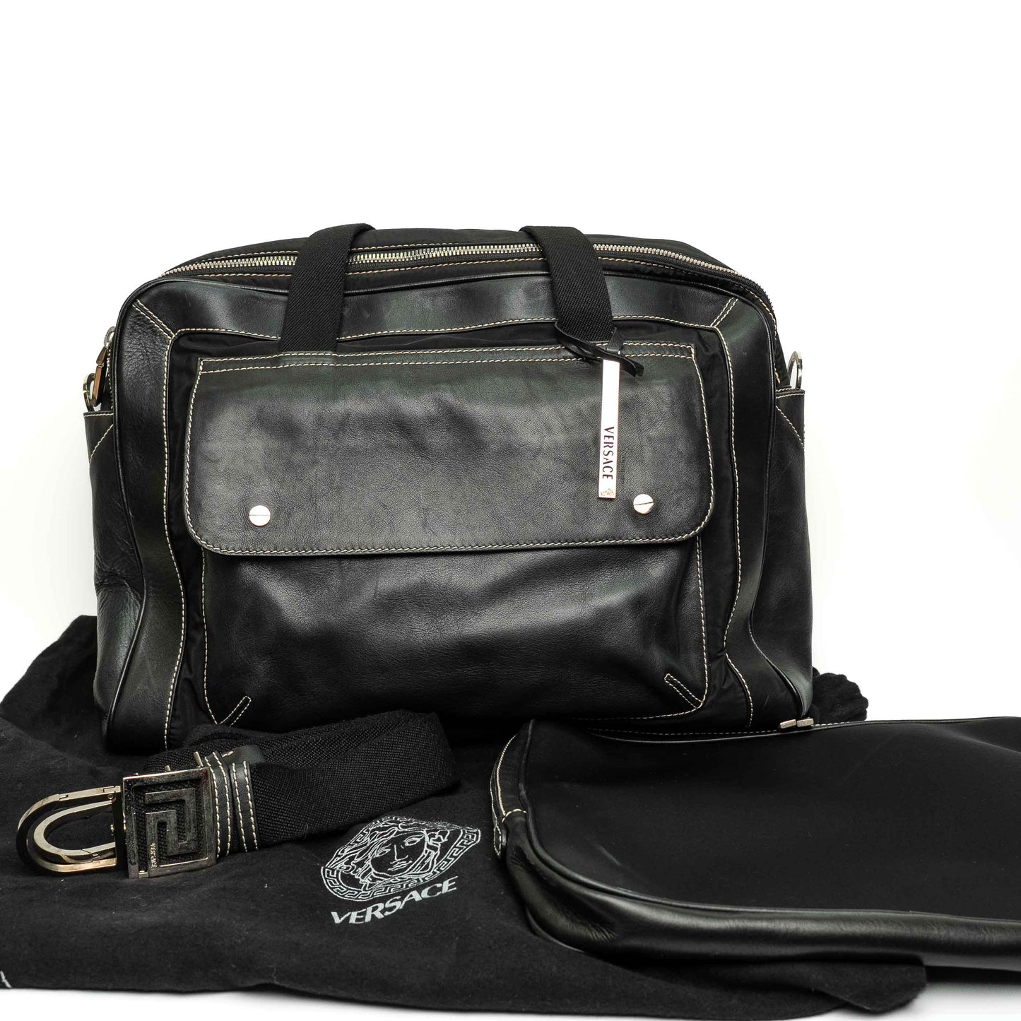 Versace Black Calfskin Leather Business Travel Bag