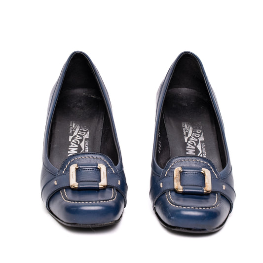 Salvatore Ferragamo Navy Leather Pump Heels