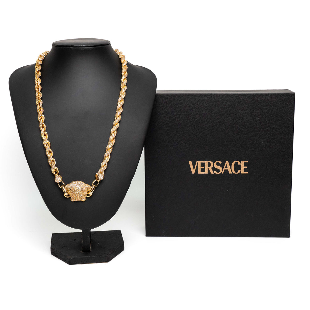 Versace Pave Crystal Medusa Gold Necklace