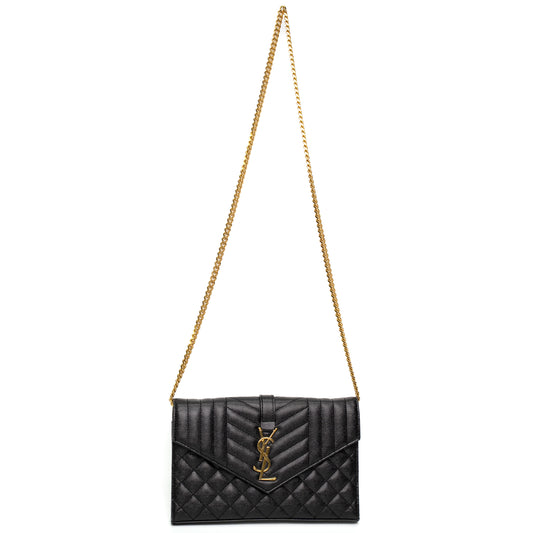 Saint Laurent Envelope Quilted Black Leather Shoulder Bag