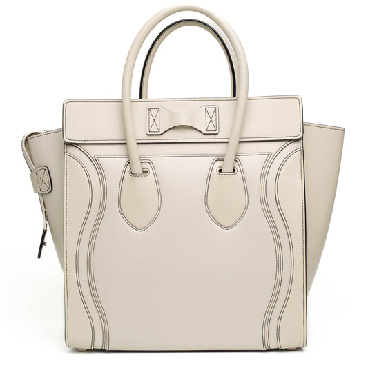 Celine Luggage Nano White Leather Top Handle Bag