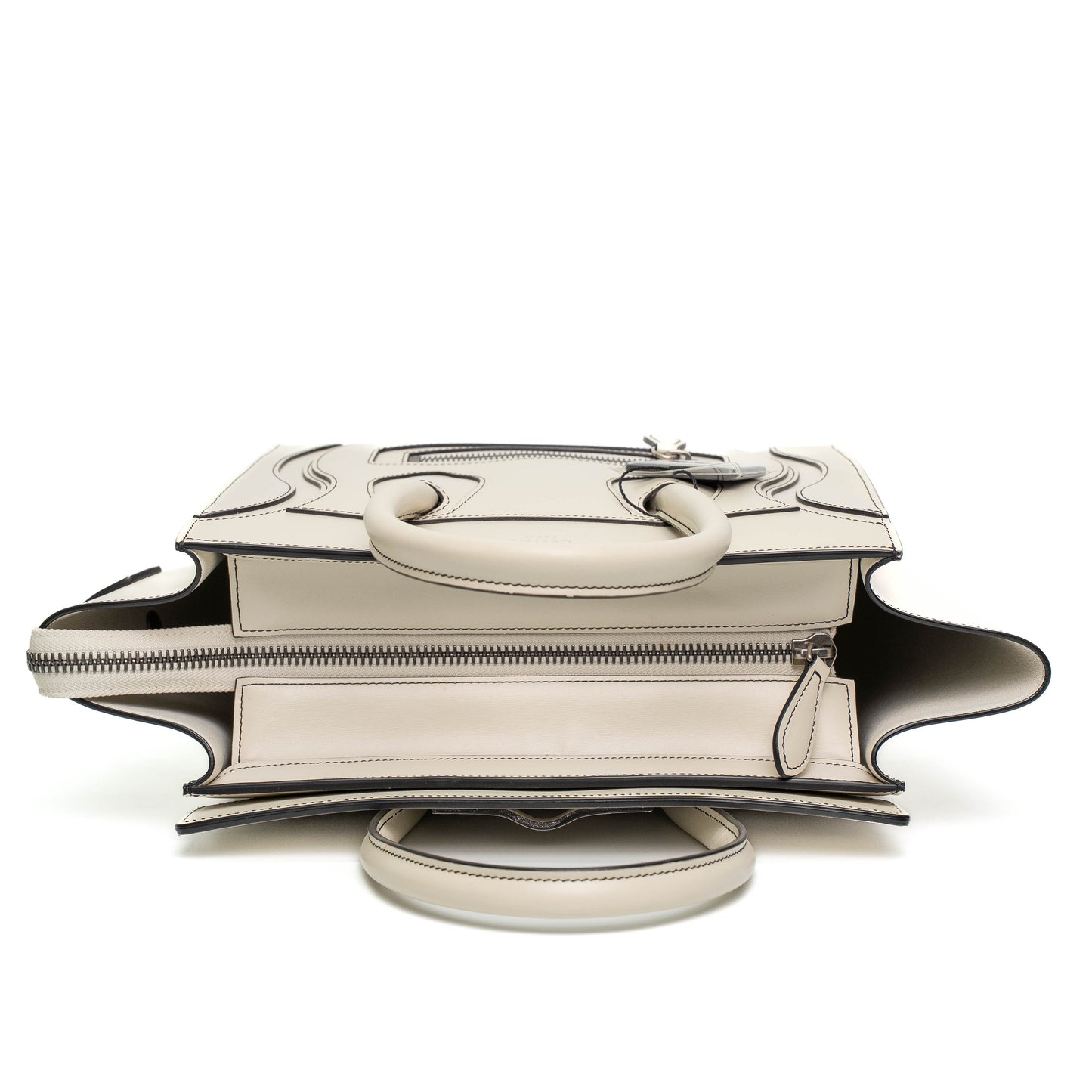 Celine Luggage Nano White Leather Top Handle Bag