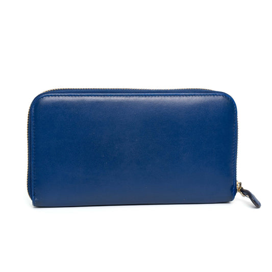 Salvatore Ferragamo Blue Leather Zip Wallet