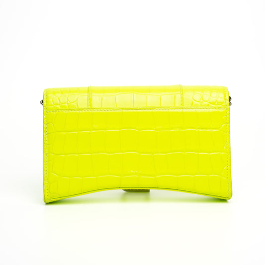 Balenciaga Hourglass Neon Croc Embossed Chain Wallet