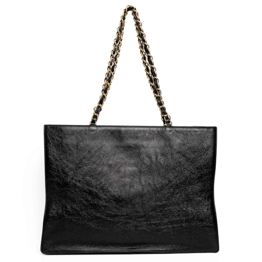 Chanel Large CC Black Leather Chain Tote Bag