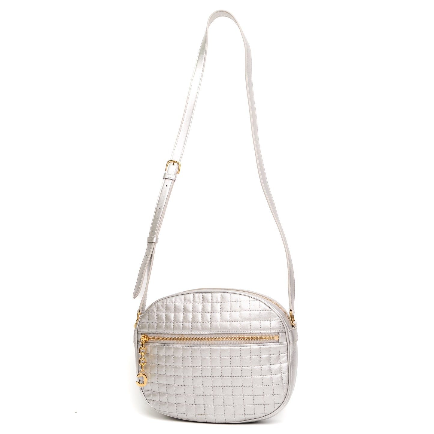 Celine C Charm Silver Leather Crossbody Bag