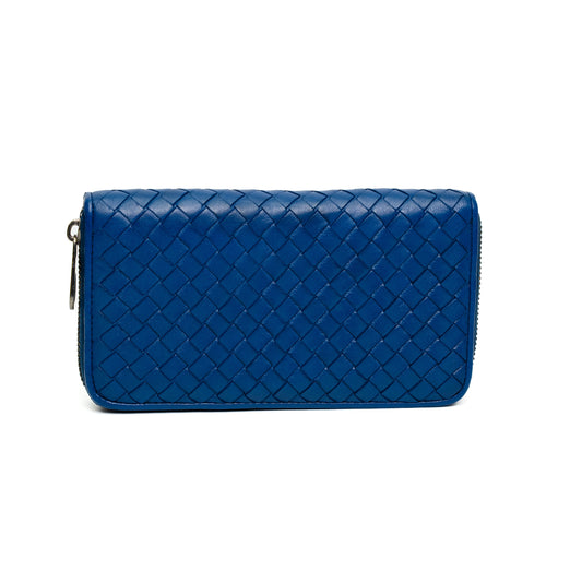 Bottega Veneta Cobalt Intrecciato Zip Wallet