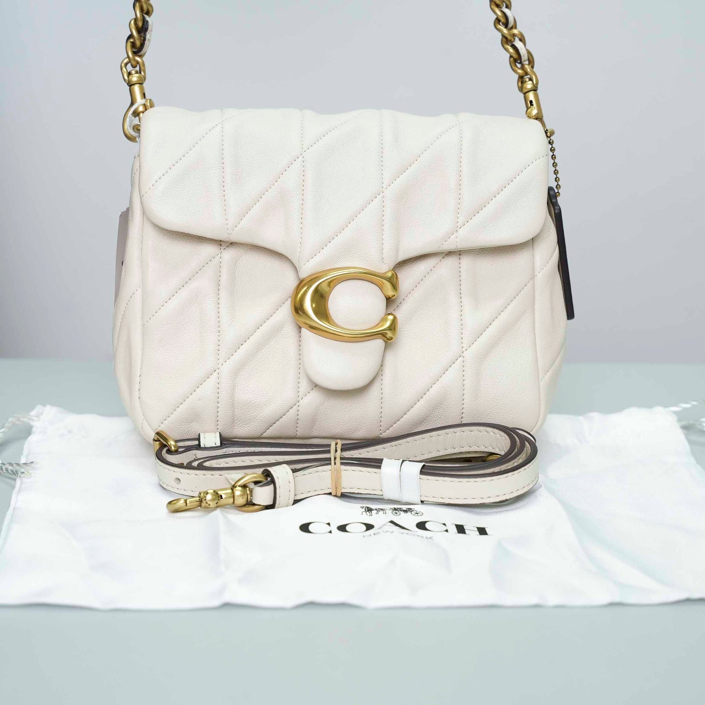 Coach Quilted Leather Shoulder Bag in Chalk