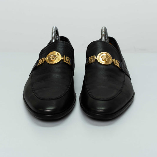 Versace Black Leather Medusa Slip-On Dress Loafers