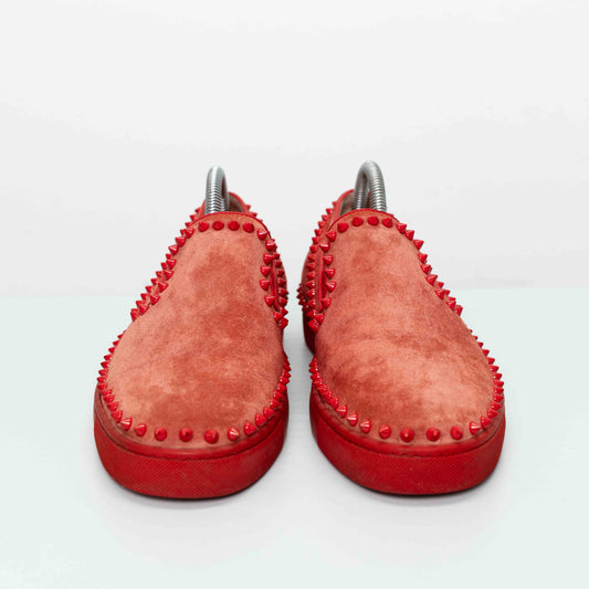 Christian Louboutin Red Pik Boat Spike Suede Slip-On Shoes
