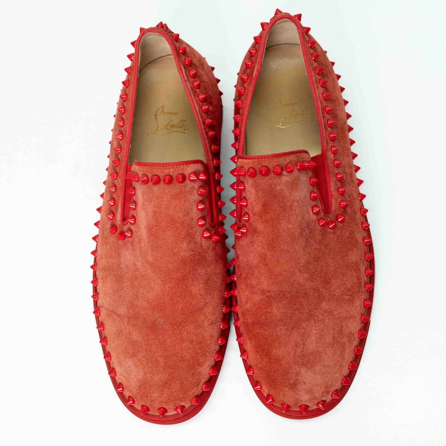 Christian Louboutin Red Pik Boat Spike Suede Slip-On Shoes