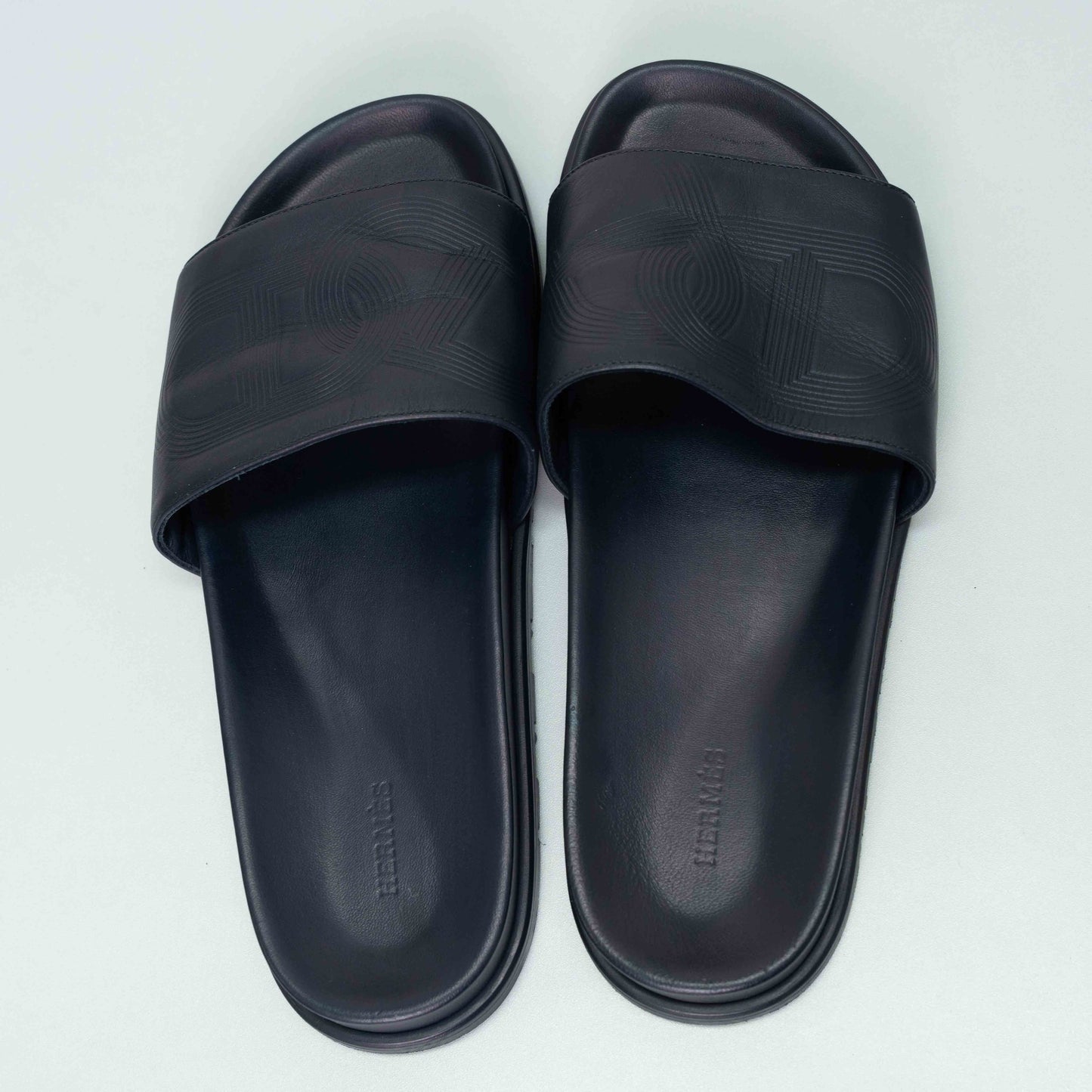 Hermes Biarritz Navy Mule in Calfskin Leather
