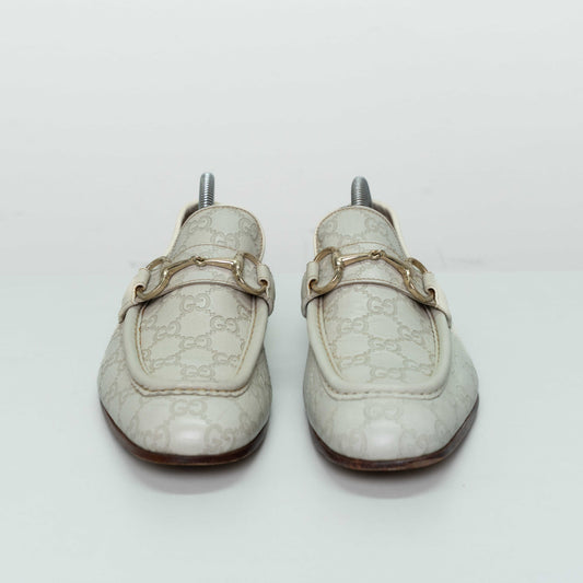 Gucci GG Cream Leather Horsebit Loafers