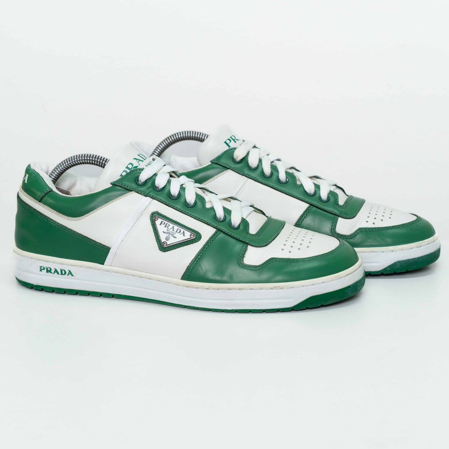 Prada Downtown Green & White Leather Sneakers