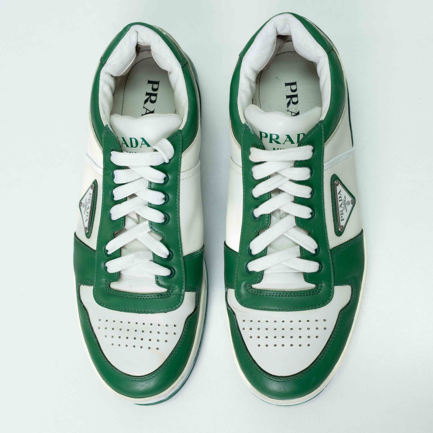 Prada Downtown Green & White Leather Sneakers