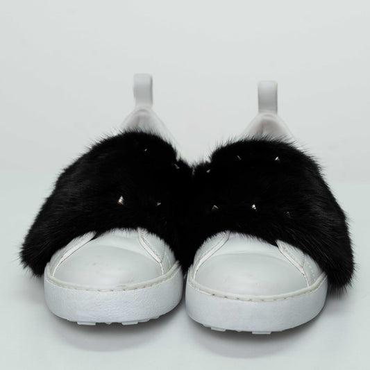 Valentino Garavani White Leather Mink Fur Strap Sneakers