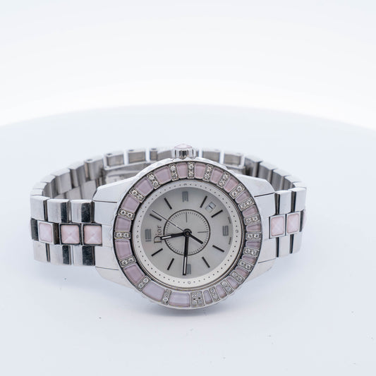 Dior Christal Pink Ceramic Diamond Bezel Watch