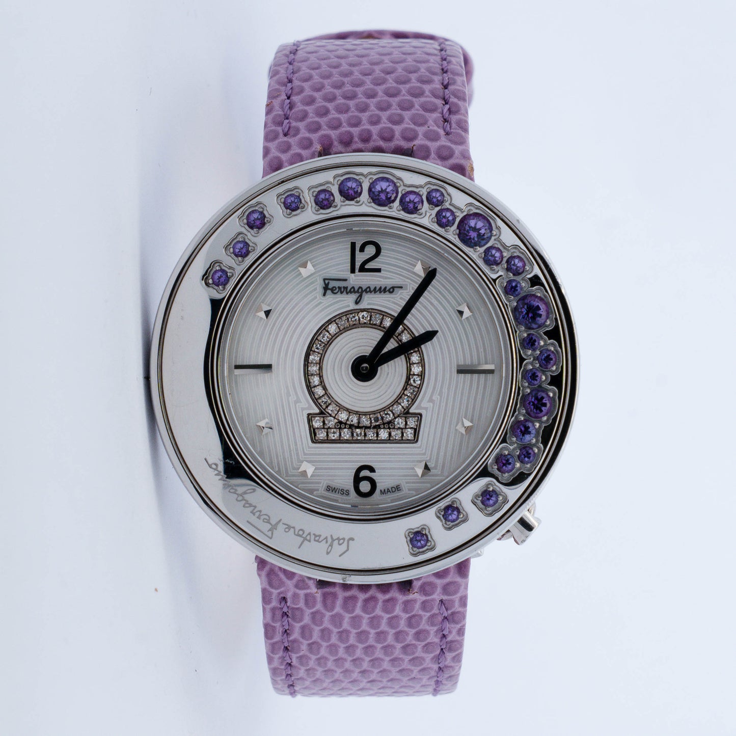 Salvatore Ferragamo Gancino Purple Amethyst Bezel Watch