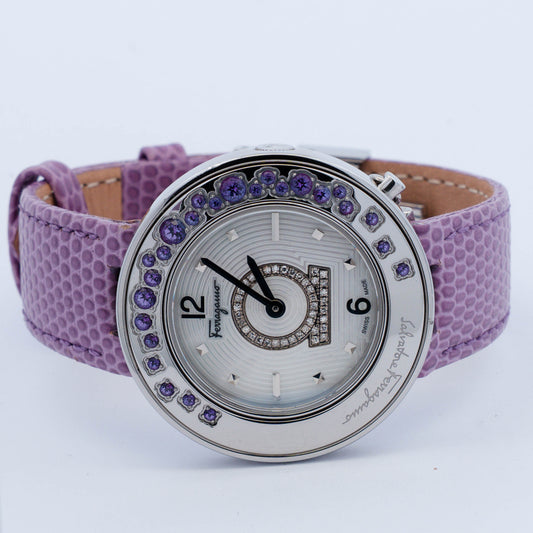 Salvatore Ferragamo Gancino Purple Amethyst Bezel Watch