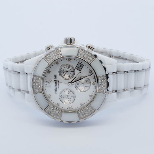 Michael Hill Diamond Chronograph White Ceramic Watch