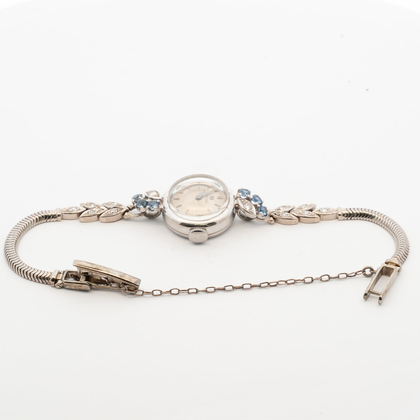 Omega Ladies Vintage Diamond & Sapphire 18ct Gold Watch