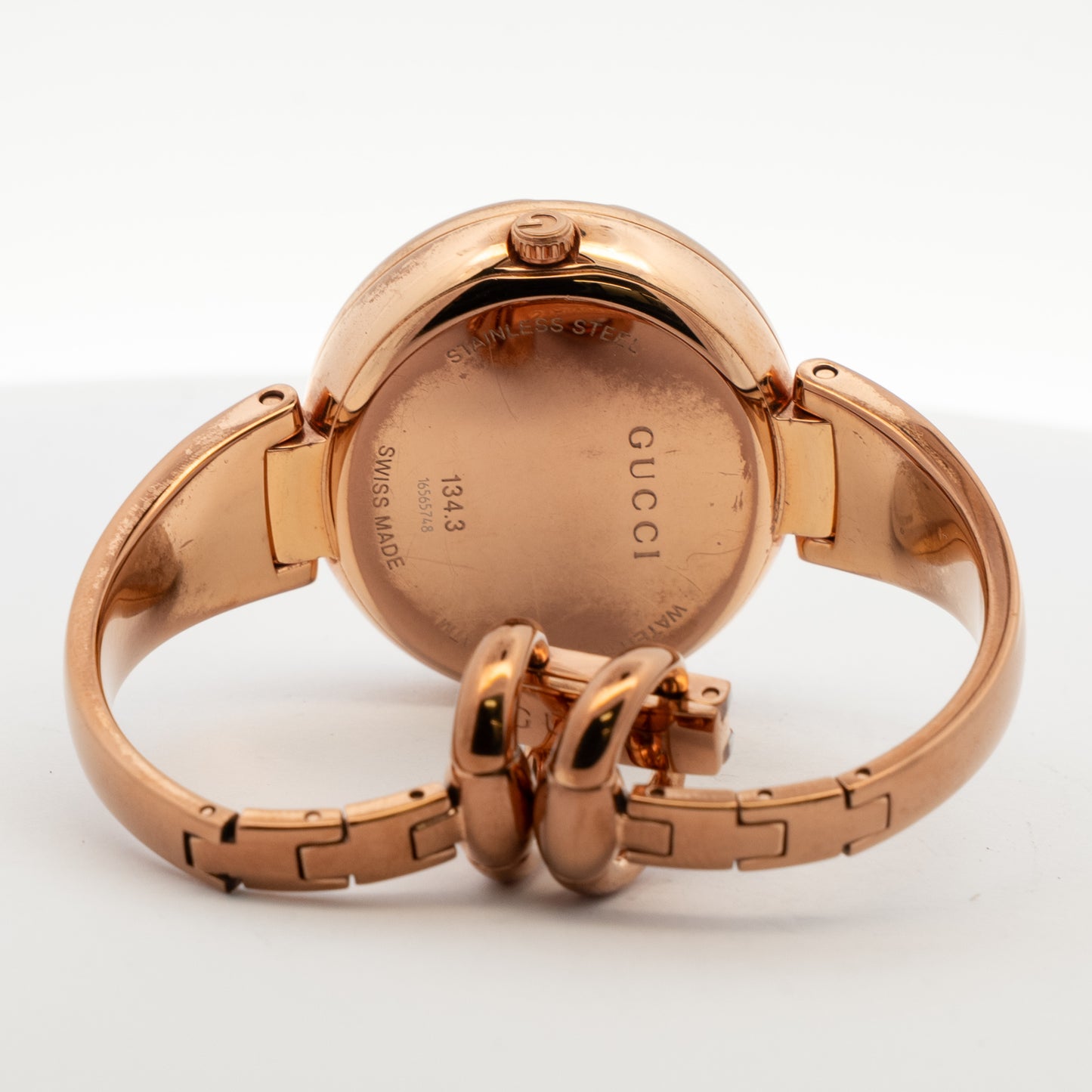 Gucci G-Timeless “G” Shaped Rose Gold Bangle Watch