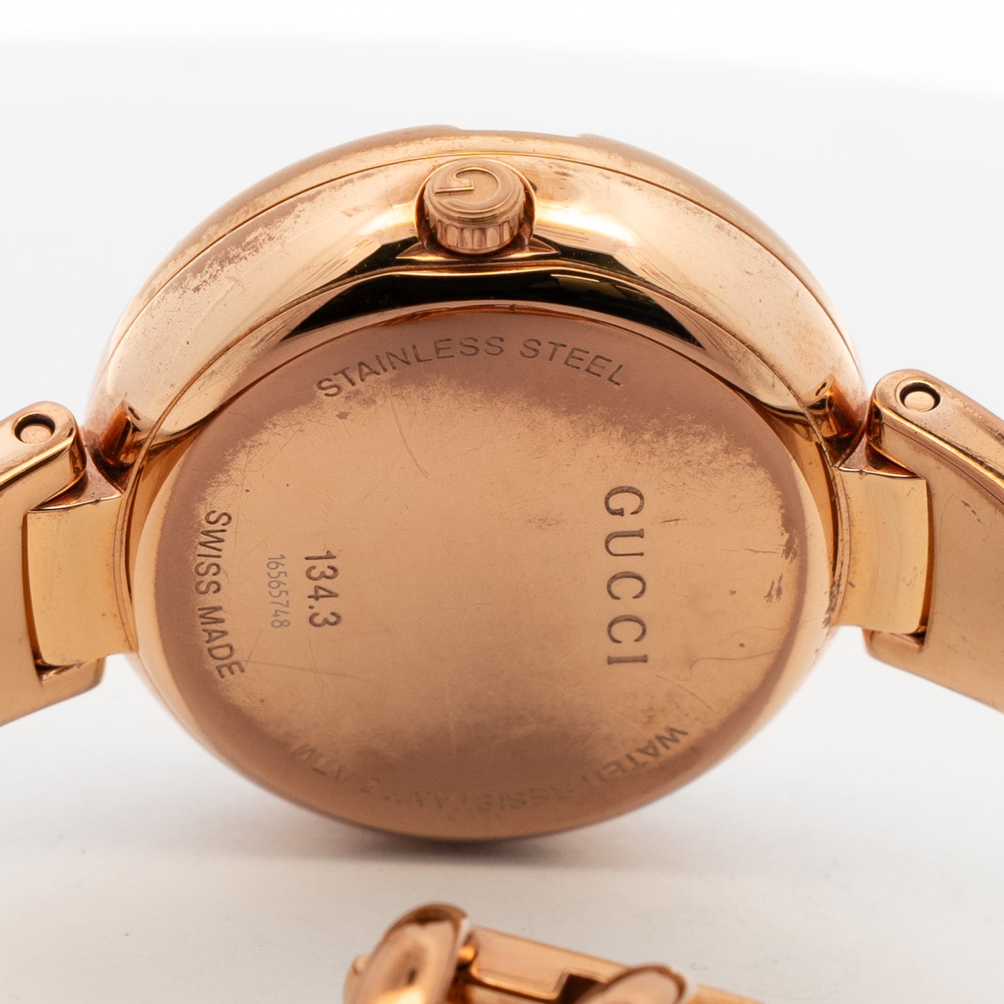 Gucci G-Timeless “G” Shaped Rose Gold Bangle Watch