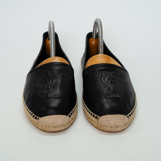 Saint Laurent Black Leather YSL Espadrilles