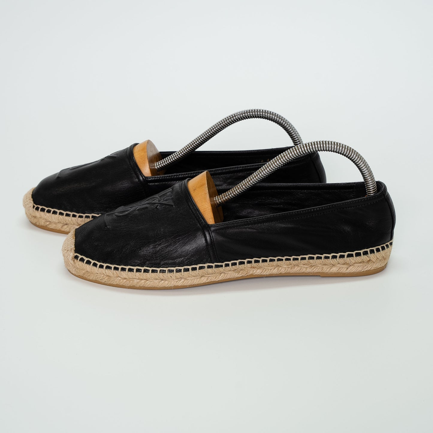 Saint Laurent Black Leather YSL Espadrilles