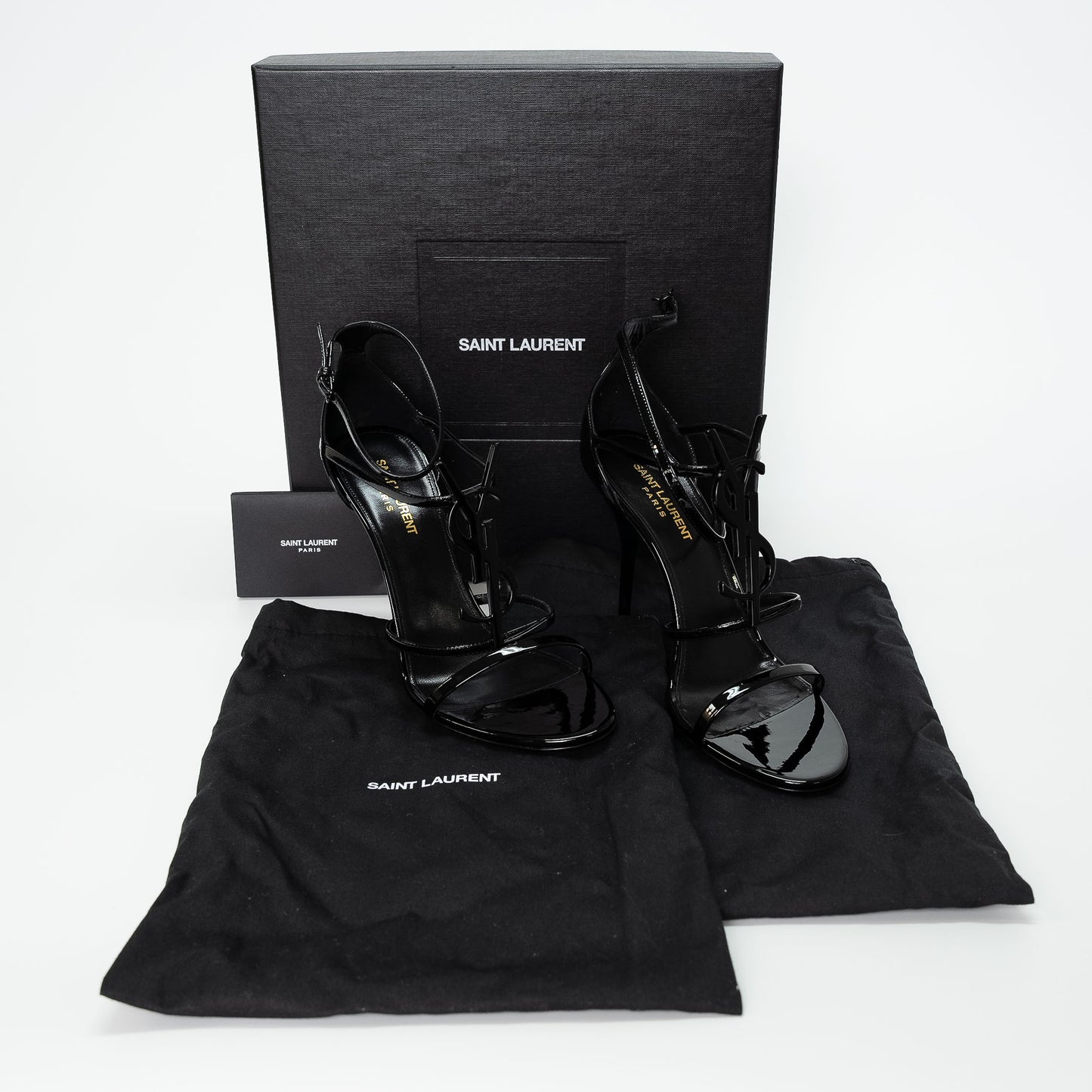 Saint Laurent Black Cassandra 100 Patent Sandals