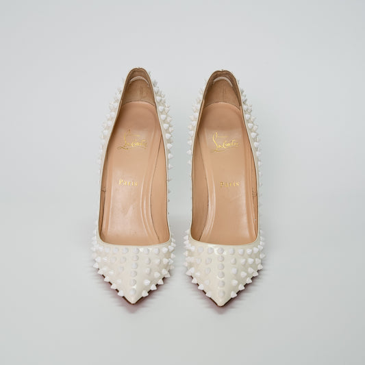 Christian Louboutin White Spike Leather Pumps